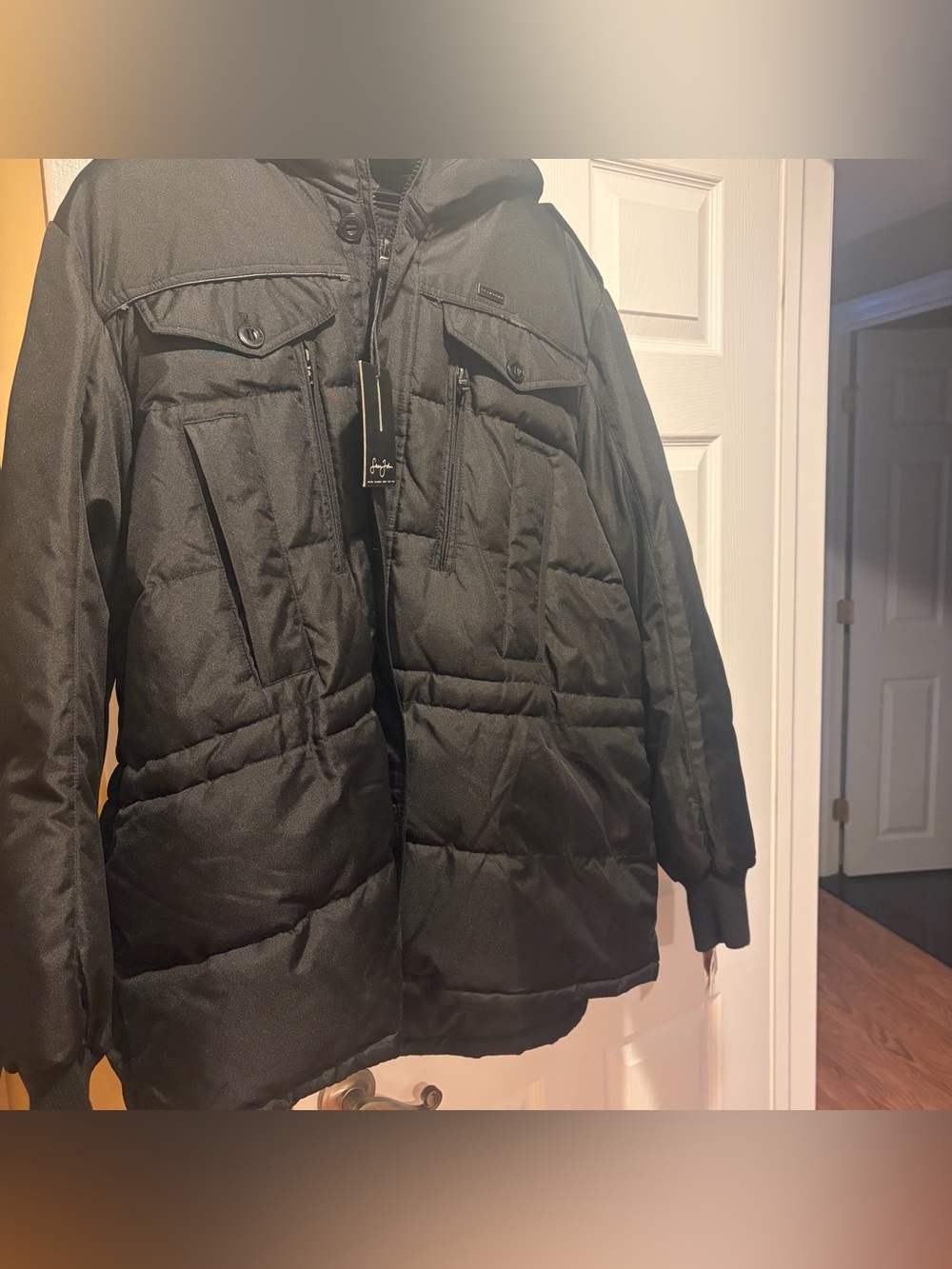 Sean John Black Quilted Puffer Jacket with Hood